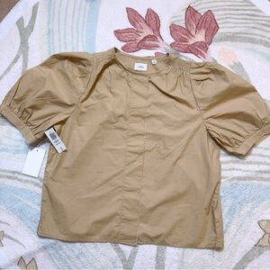 Aritzia Beige Puff-Sleeve Cotton Blouse